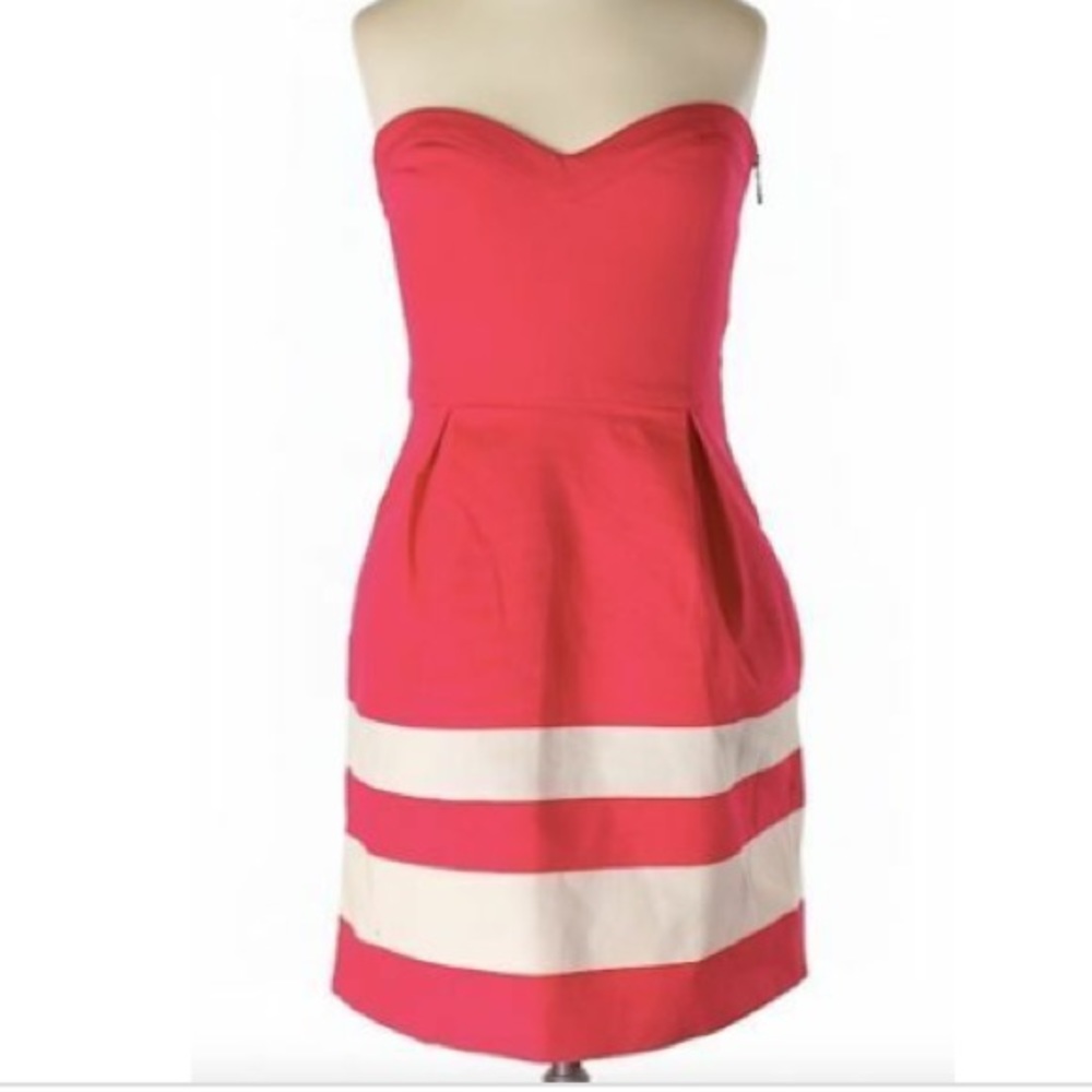 ZARA TRF Strapless RED & Beige Mini Cotton Dress